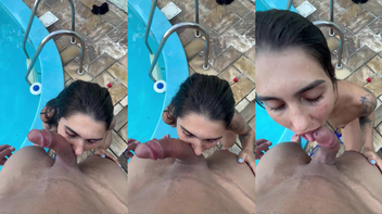 Jeangrey Bianca fazendo boquete na beira da piscina