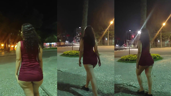 Privacy Grátis Aline Maciel com vestido curtinho na rua